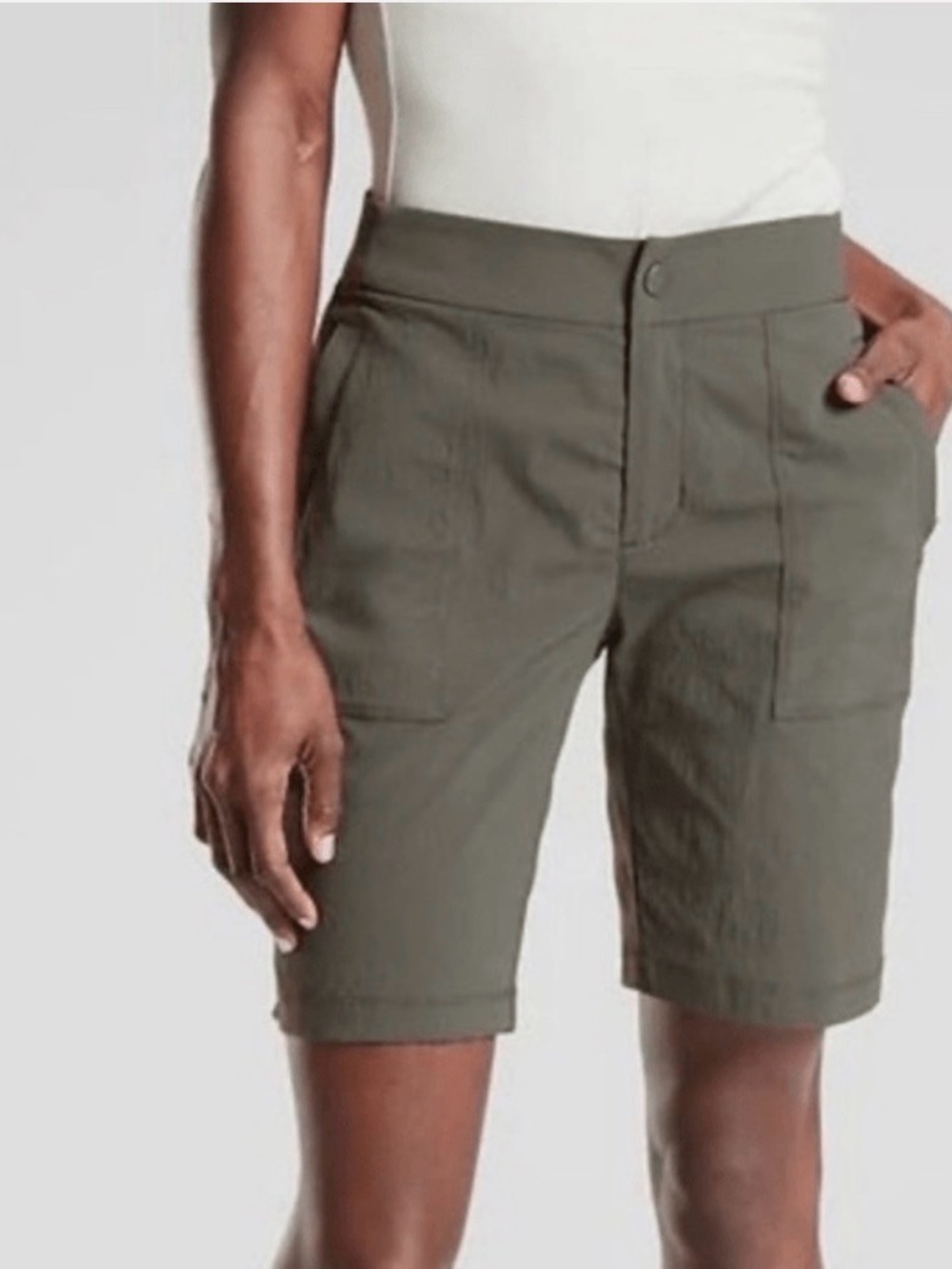 Athleta Olive Green Mid-Rise Utility Bermuda Shorts